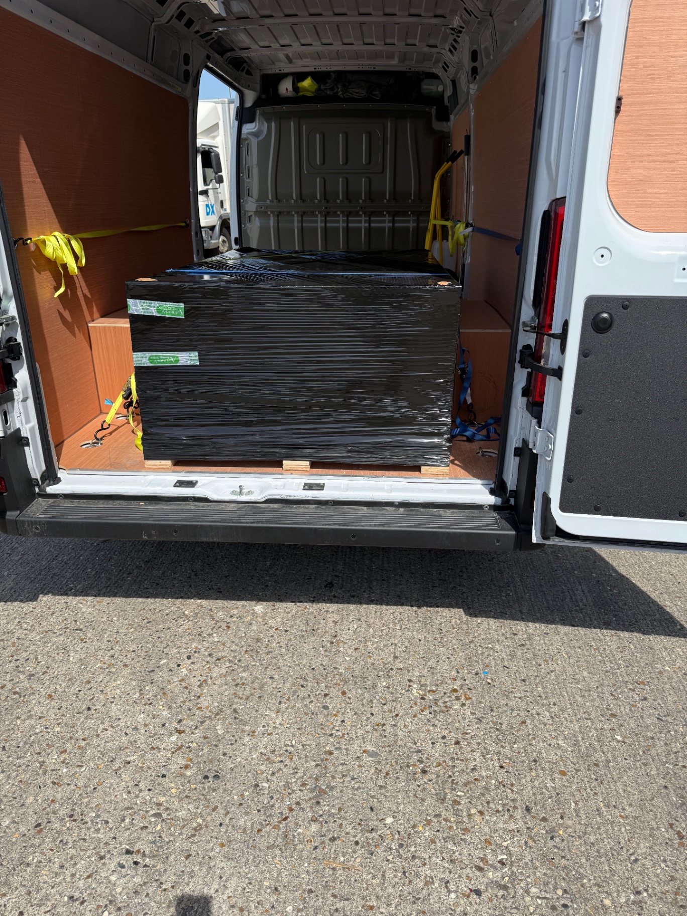 Professional courier van fully loaded and ready for next-day UK and Ireland deliveries.